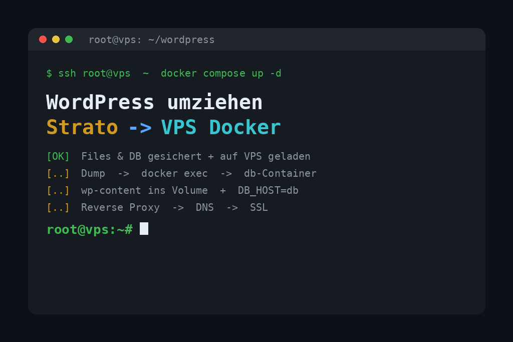 WordPress // Umzug von Strato auf einen Hostinger-VPS (Docker + Traefik)